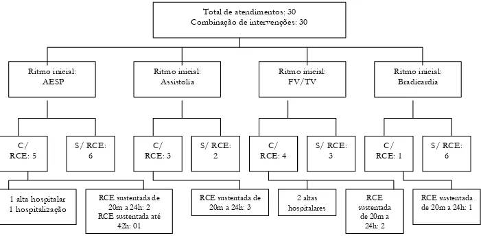 Figura 1 - Resultados do Registro Utstein dos pacientes que sofreram PCR na Unidade Coronariana do Hospital São Paulo