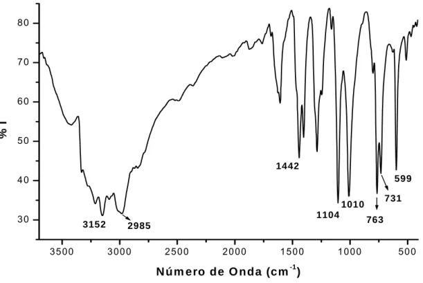 FIGURA 13 – Espectro vibracional na região do infravermelho do complexo cis-  [Ru(bpy) 2 SO 3 H 2 O] em pastilha de KBr