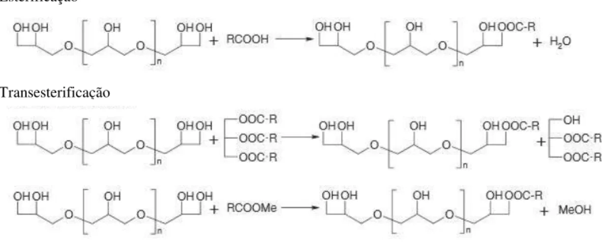 Figura 4- Principais métodos de obtenção de ésteres de poligliceróis. 