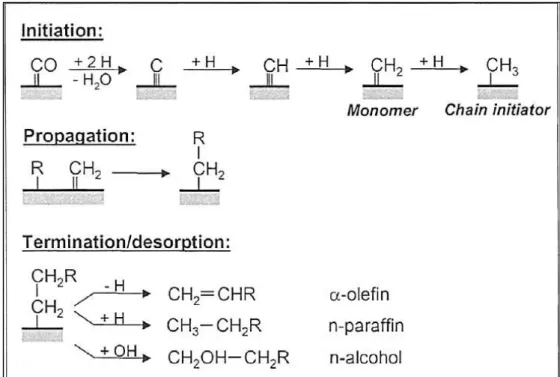 Figura 2: Etapas do mecanismo alquil para síntese de Fischer-Tropsch  Fonte: DRY e STEYNBERG (2004)
