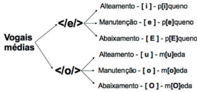 Figura 2 - Variável das vogais médias pretônicas e suas  variantes, objeto de estudo do projeto Norte Vogais.