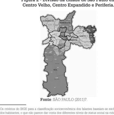 Figura 2 - Divisão da cidade de São Paulo em  Centro Velho, Centro Expandido e Periferia.