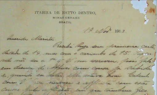Figura 1 – Carta de Affonso Penna Jr. a sua esposa Marieta em 17/11/1913 Fonte: autoria própria.