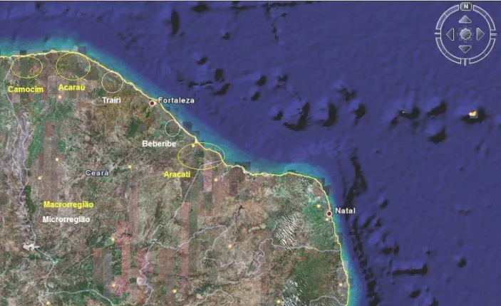 Figura 2: Localização das principais regiões produtoras de camarão no Estado do  Ceará