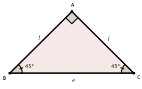 Figura 1.19: Triângulo retângulo e isósceles ABC.