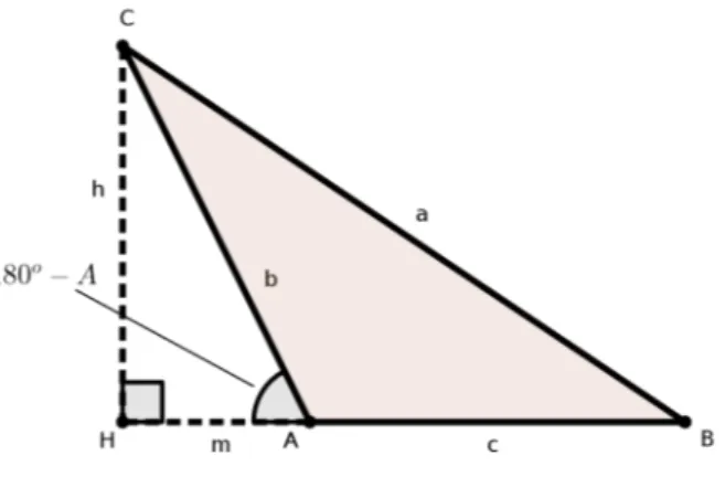 Figura 1.22: Triângulo obtusângulo ABC.