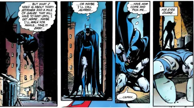 Figura 10: Na imagem acima, os pensamentos de Batman são mostrados em balões, uma intromissão no  personagem