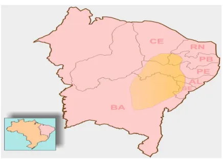Figura 1  –  Área de atuação do cangaço no Nordeste 