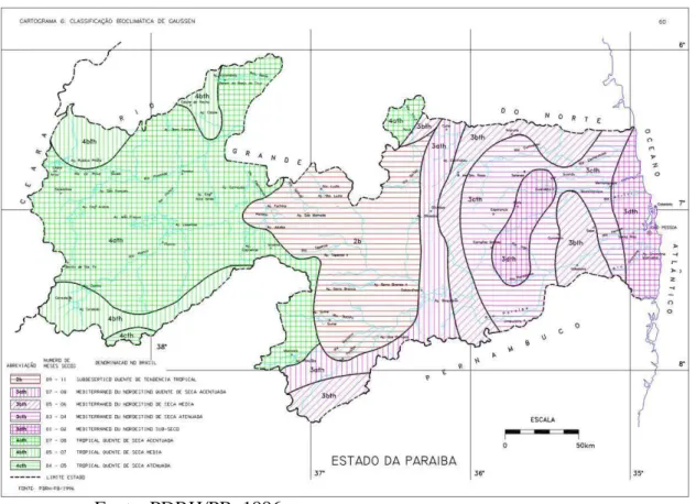 Figura 5 - Classificação Climática de Gaussen aplicada ao Estado da Paraíba 