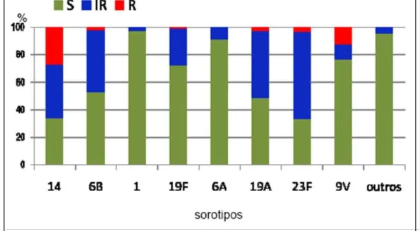 Figura  3.  Sorotipos  de  S.  pneumoniae  associados  à  resistência  à  penicilina  (CLSI,  2007),  período  de  2000-2006,  em  crianças  &lt;  6  anos