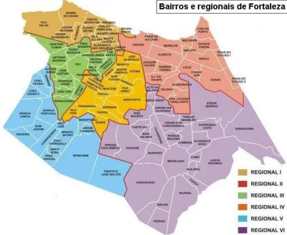 Figura 5. Mapa da cidade de Fortaleza, dividida em seis regionais. 