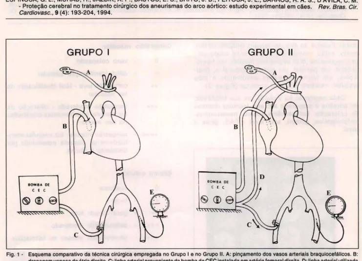 Fig. 1 - Esquema comparativo da técnica  cirúrgica empregada no Grupo I e no  Grupo  11