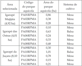 Figura 6 -  Áreas preferenciais e parques aquícolas do Igarapé das Ostras, município de Raposa, Maranhão.