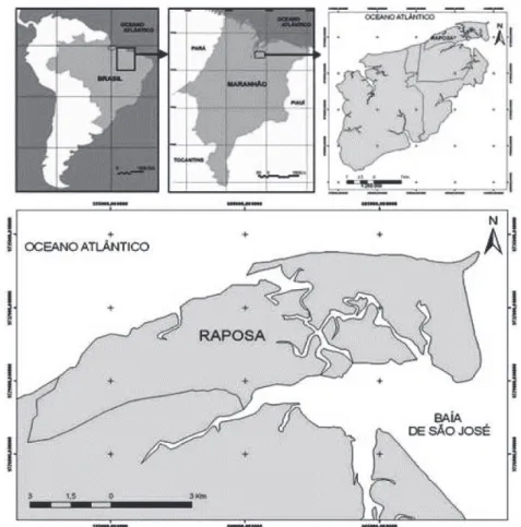 Figura 1 - Localização da área de estudo no município de Raposa, Maranhão.