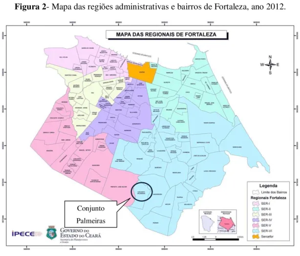 Figura 2- Mapa das regiões administrativas e bairros de Fortaleza, ano 2012. 