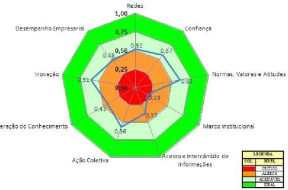 Figura 3: Biograma das médias padronizadas por tema para o APL Coureiro-Calçadista de Campina  Grande – PB na percepção das empresas.