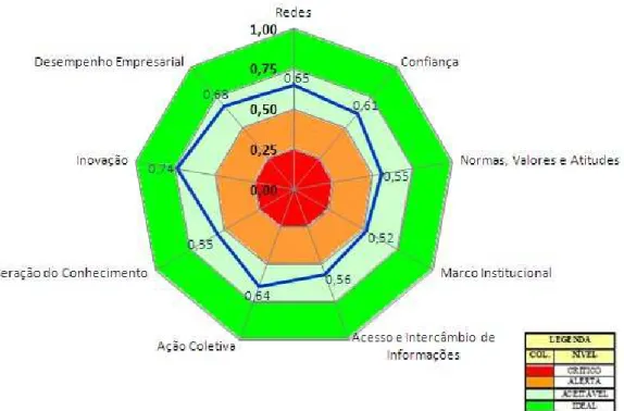 Figura 4: Biograma das médias padronizadas por tema para o APL Coureiro-Calçadista de Campina  Grande – PB na percepção das instituições.