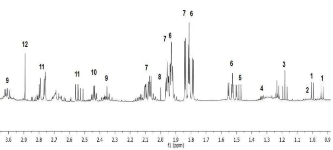 Figura  10  -  Espectro  de  RMN- 1 H  ( δ   0,9  a  3,00  ppm)  das  amostras  de  folhas  de  C