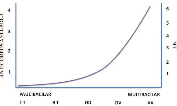Figura 10. Interrelação entre as classificações de Ridley &amp; Joppling e operacional da OMS com a Sorologia  anti-PGL-1  e  índice  baciloscópico  (IB)