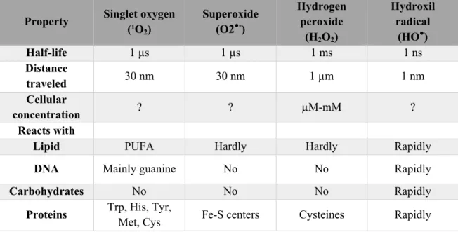 Tabela 1- Espécies reativas de oxigênio (EROs) 