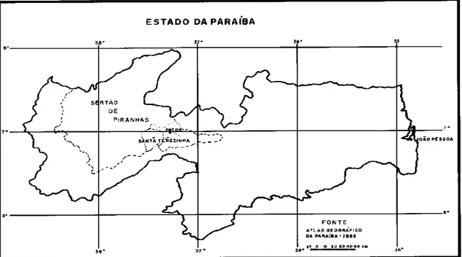 Figura 1. Mapa da Paraíba e localização do município de Santa Terezinha onde se  encontra a RPPN da Fazenda Tamanduá 