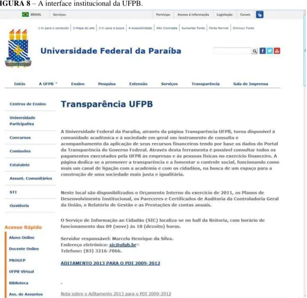 FIGURA 8  –  A interface institucional da UFPB. 