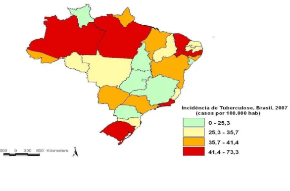Figura 01: Taxa de Incidência de Tuberculose em 2007 Fonte: MS / SVS / SINAN e IBGE *  Casos por  100.000 habitantes