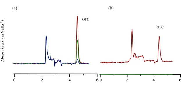 Figura 4. Cromatograma típico mostrando os picos da OTC (volume injetado 100µL; 