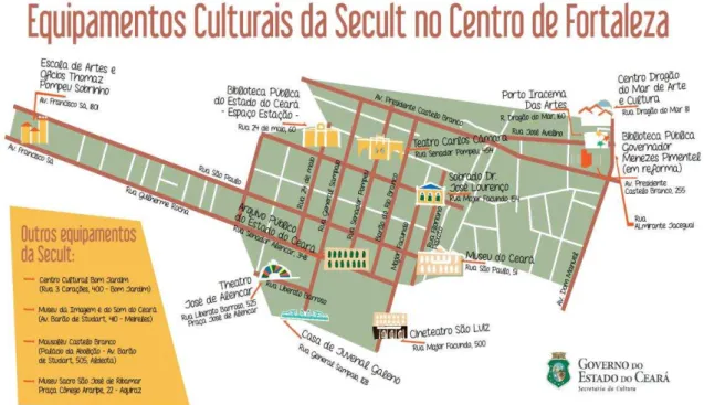 Figura  10  –  Mapa  dos  Equipamentos  Culturais  da  Secult  –  CE  no  Centro  de  Fortaleza.