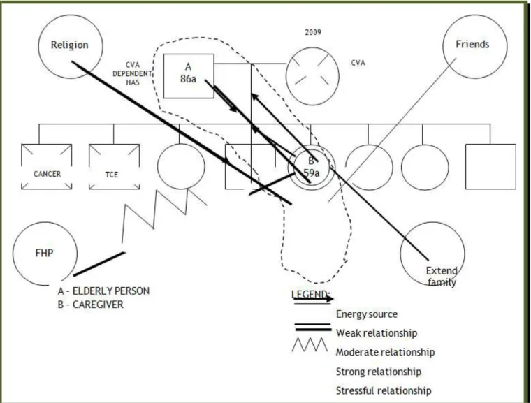 Figure 1. Genogram and an eco-map of the study family. 