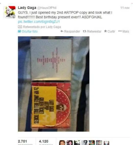 Figura 4 – RT de Lady Gaga a um fã premiado na compra do Artpop