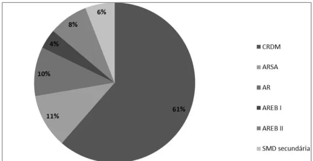 Figura  11  -  Distribuição  dos  101  pacientes  portadores  de  SMD,  de  acordo  com  a  classificação OMS