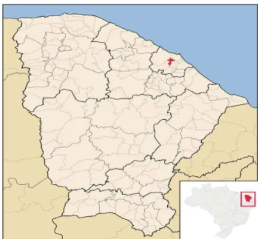 Figura 2. Localização do município de Maracanaú – Ceará no  Nordeste brasileiro, onde está localizada a torre anemométrica 