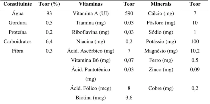 Tabela 1 - Composição média da melancia¹  