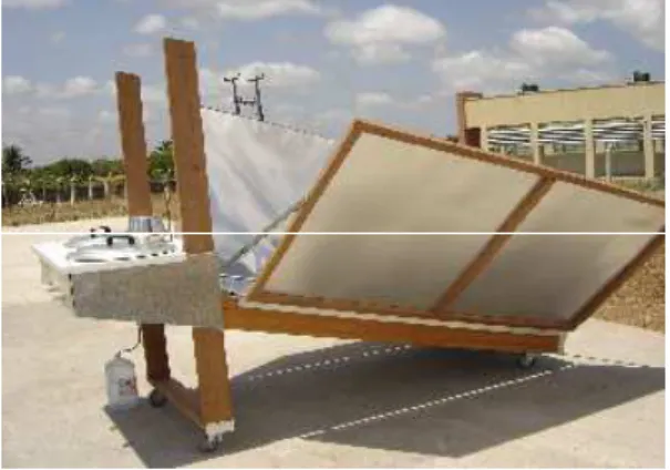 Fig. 1  Solar cooker with temporary heat storage tank  and a baking oven.   