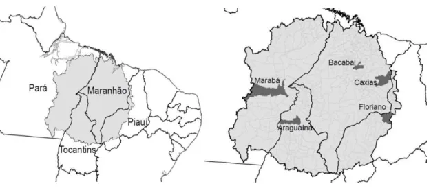 Figura 7- Localização do cluster um              Figura 8 - Localização geográfica dos municípios   O  presente estudo faz parte do Projeto MAPATOPI
