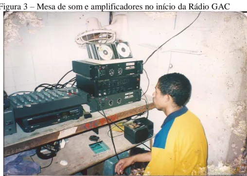 Figura 3  –  Mesa de som e amplificadores no início da Rádio GAC 