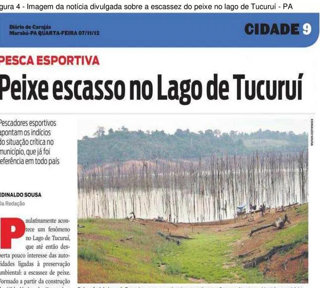 Figura 4 - Imagem da notícia divulgada sobre a escassez do peixe no lago de Tucuruí - PA 