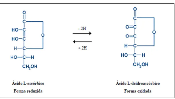 Figura 5 - Estrutura do ácido L-ascórbico e ácido L-deidroascórbico. 