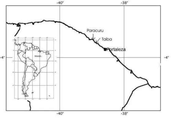 Figura  9  –   Mapa  de  referência  indicando  os  locais  de  coleta  para  o  invertebrado  Protopalythoa  variabilis na costa cearense