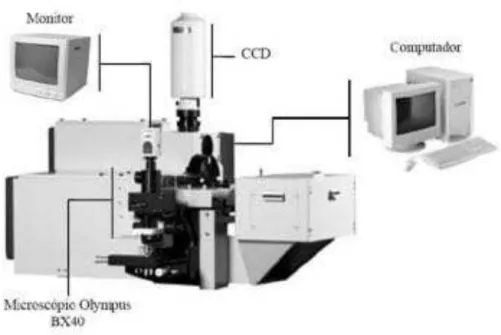Figura 6  ─  Sistema de micro-análise utilizado nos experimentos de espectroscopia Raman.