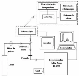 Figura 4.5: Esquema da montagem para a realização das medidas de espalhamento Raman 