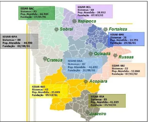 Figura 1.1  –  Mapa do Estado do Ceará e as respectivas unidades do SISAR. 