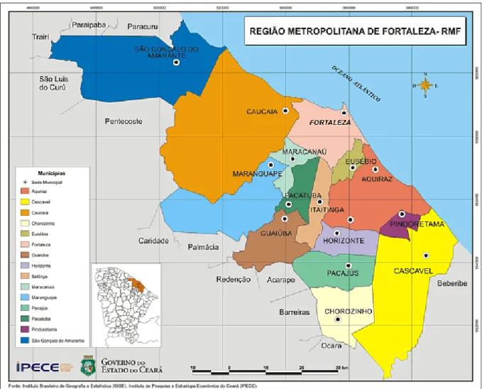 Figura  3  –   Localização  do  município  de  Aquiraz  na  Região  Metropolitana  de  Fortaleza 