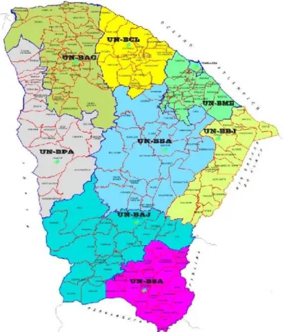 Figura 7 – Mapa com as divisões hidrográfica das Unidades de Negócio do Interior do Ceará
