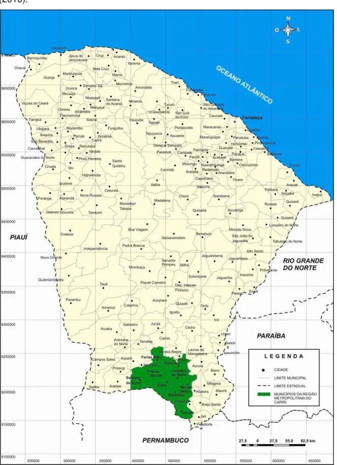 Figura 03. Estado do Ceará, com destaque à Região Metropolitana do Cariri  –  RMC  (2010)