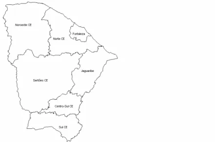 FIGURA 1 – Mapa do Estado do Ceará dividido em sete mesorregiões homogêneas 