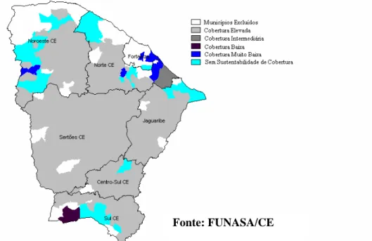 FIGURA 3: Cobertura de Localidades Pesquisadas por Mesorregião Homogênea no  Estado do Ceará – 1975 a 2002 