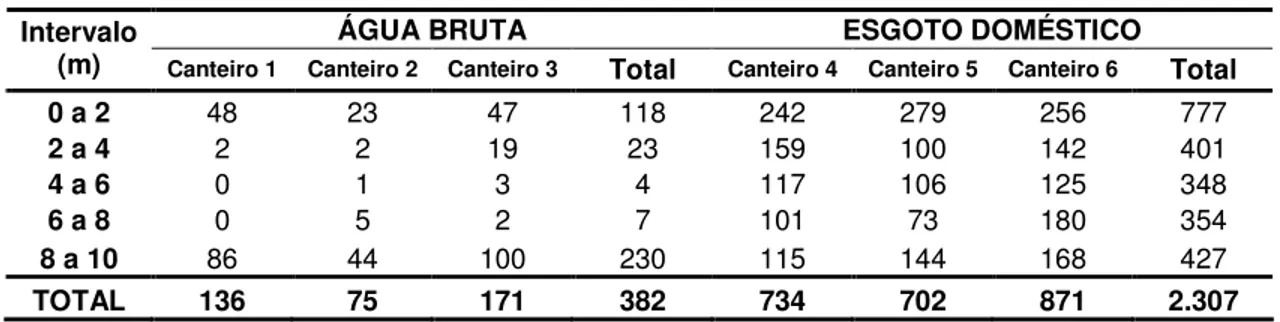 TABELA 5.5 - Número de vagens produzidas, por intervalo, no período chuvoso. 