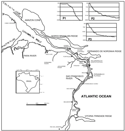 Figura 2.2 – Características generales del margen continental del nordeste de Brasil  (Modificado de Remac, 1975)